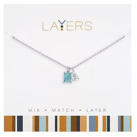 Layers Silver Light Sapphire & Teardrop Dangle Necklace