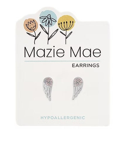 Mazie Mae Silver Cubic Zirconia Angel Wing Stud Earrings