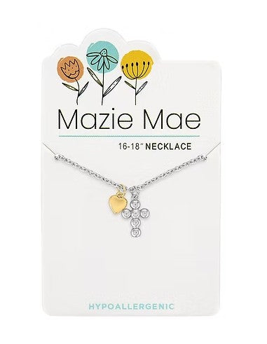 Mazie Mae Silver Two-Tone Cross & Mini Heart Necklace