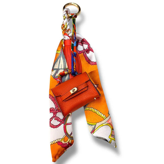 SMB7113BR Brown Bag Charm with Scarf