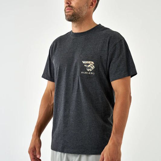 Burlebo Short Sleeve Tee - Flying B Deer Camo Logo - Heather Black