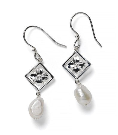 Southern Gates Diamond-Cut Dogwood Earrings with Baroque Pearls