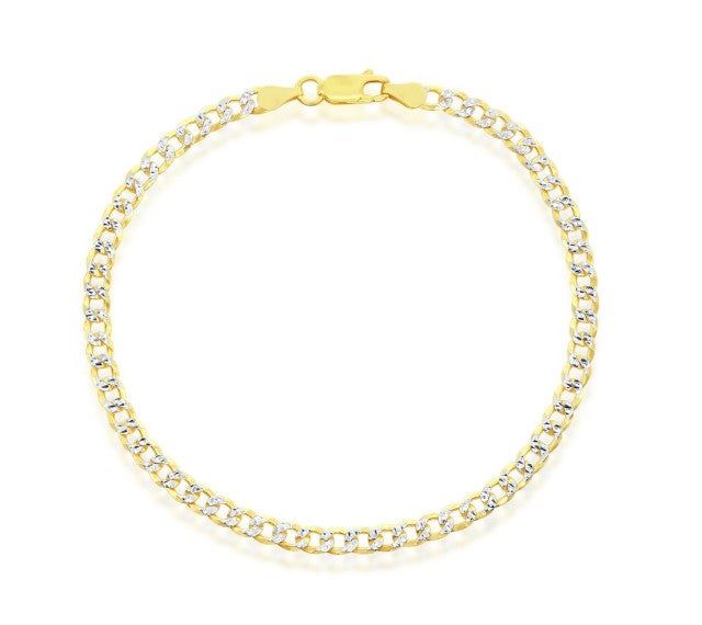 Sterling Silver Gold Plated 4mm Pave Cuban Bracelet - 7"