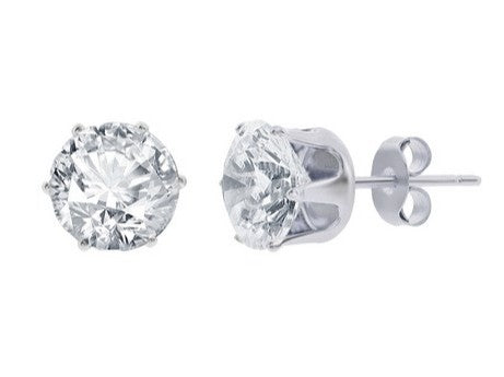 Sterling Silver Six Prong 8mm Round Cubic Zirconia Stud