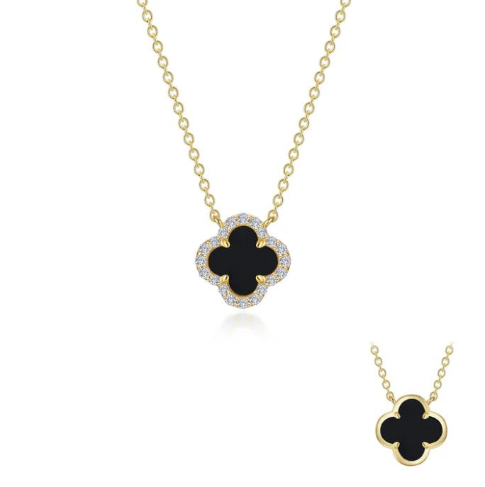 Lafonn Gold Plated .49CTW Lassaire & Black Onyx Good Luck Halo Necklace