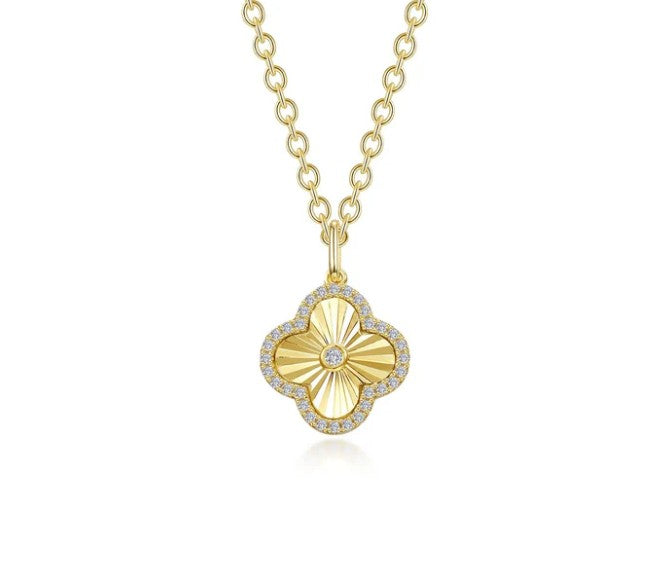 Lafonn Gold Plated .60CTW Halo Clover Necklace