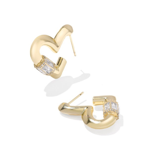 Kendra Scott Emery Heart Hoop Earrings in Gold White Cubic Zirconia