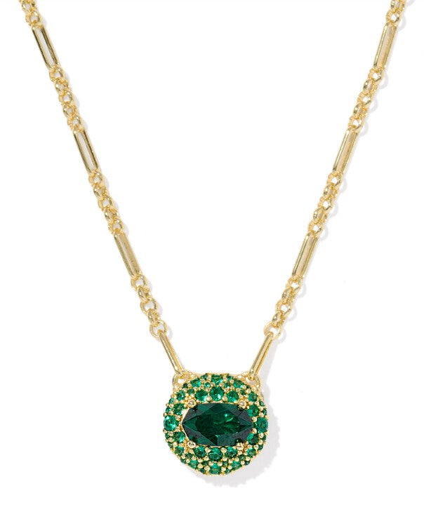 Kendra Scott Bella Short Necklace in Gold Dark Green Crystal