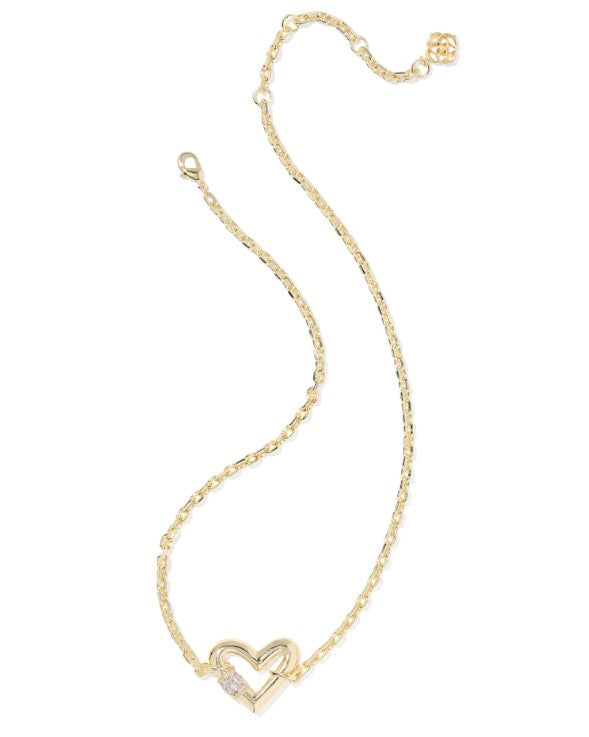 Kendra Scott Emery Heart Short Necklace in Gold White Cubic Zirconia