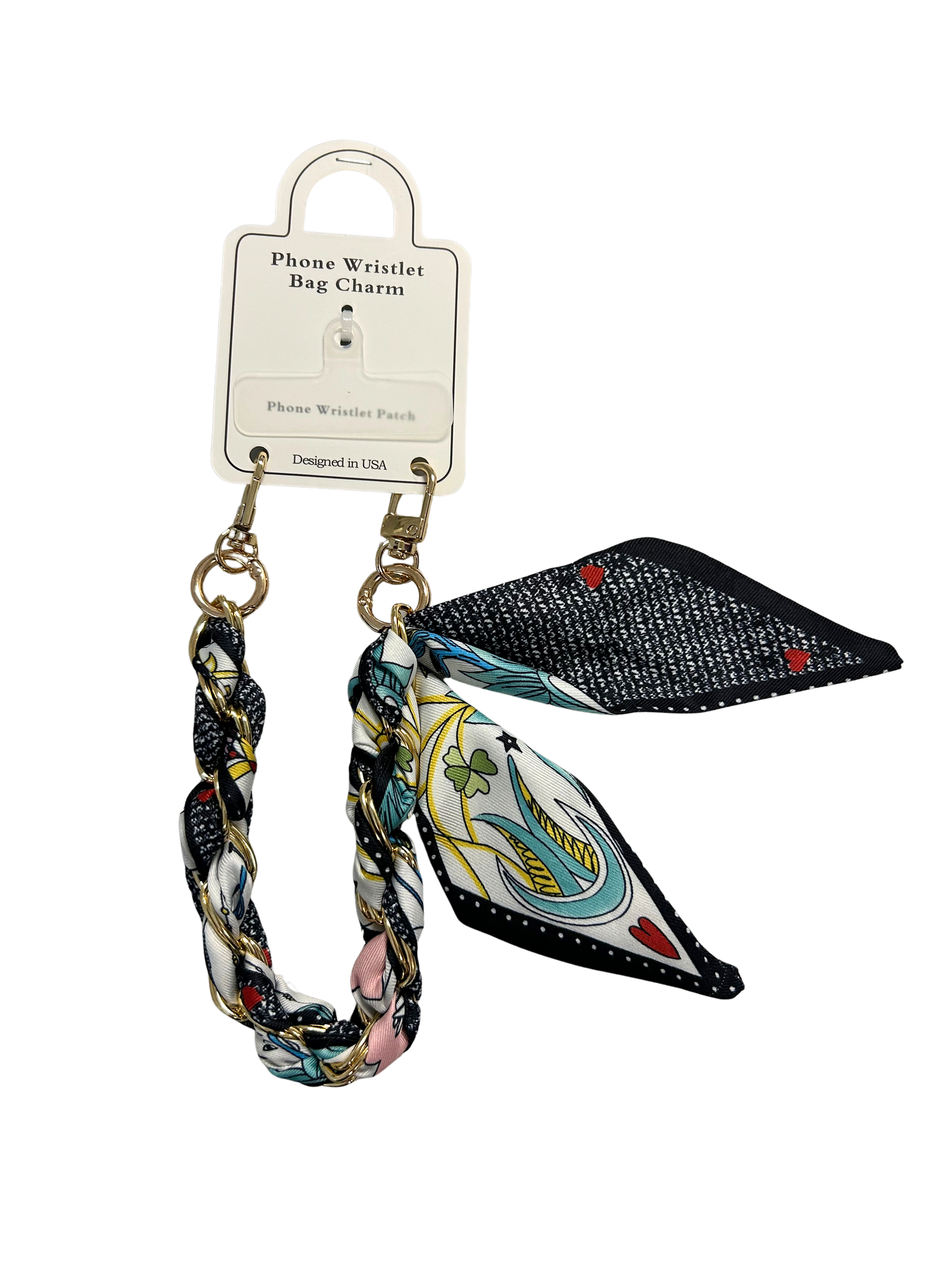PH7129J Heart & Floral Pattern Phone Wristlet Bag Charm