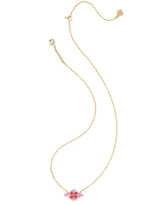 Kendra Scott Abbie Crystal Short Pendant Necklace in Gold Pink Mix