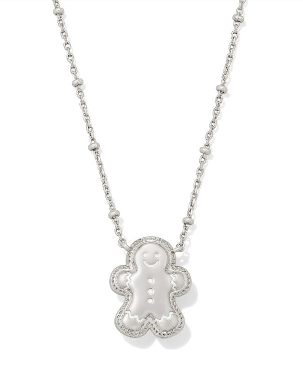 Kendra Scott Gingerbread Short Pendant Necklace in Silver Brown Goldstone