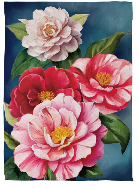 SXX6ZMSGF225 Evergreen Multicolor Camelias Garden Flag