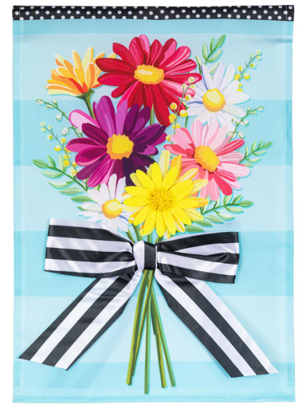 APBH8NAGF325 Evergreen Daisy Bow Applique Garden Flag
