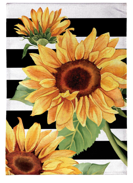 BFGNX4BGF325 Evergreen Striped Sunflowers Burlap Garden Flag