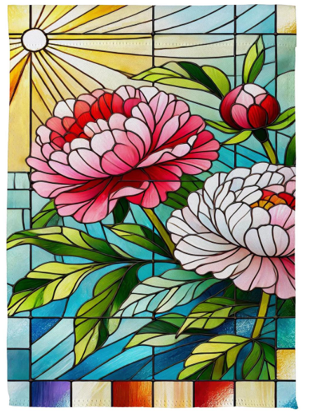 SXBSJPGF325 Evergreen Floral Stained Glass Garden Flag