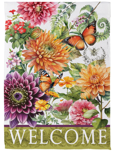 SXJGX1SHF325 Evergreen Dahlia Botanica House Flag