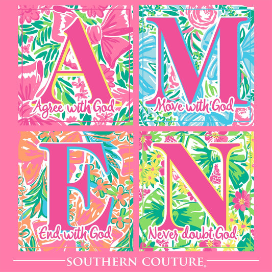 SC1526SP Southern Couture Pattern Amen Square tee in Safety Pink