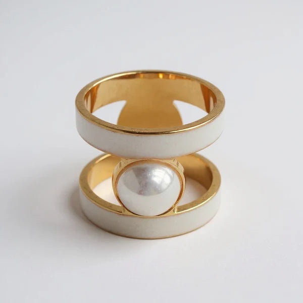 RG8122 Gold Tone White Pearl Scarf Ring 0