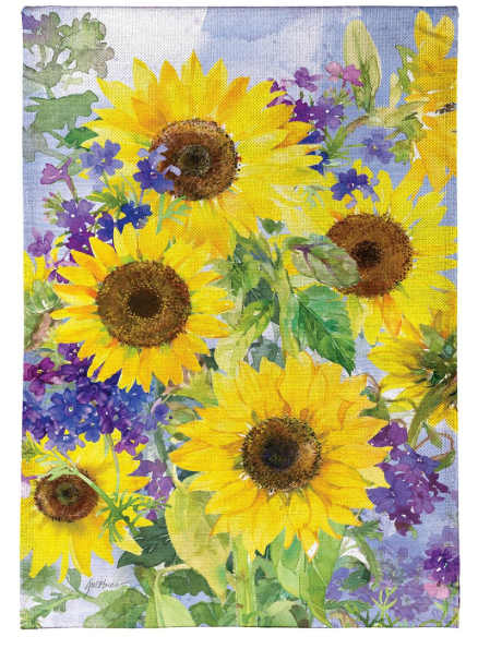 BR9GLJBHF425 Evergreen Sunflower Happiness Burlap House Flag
