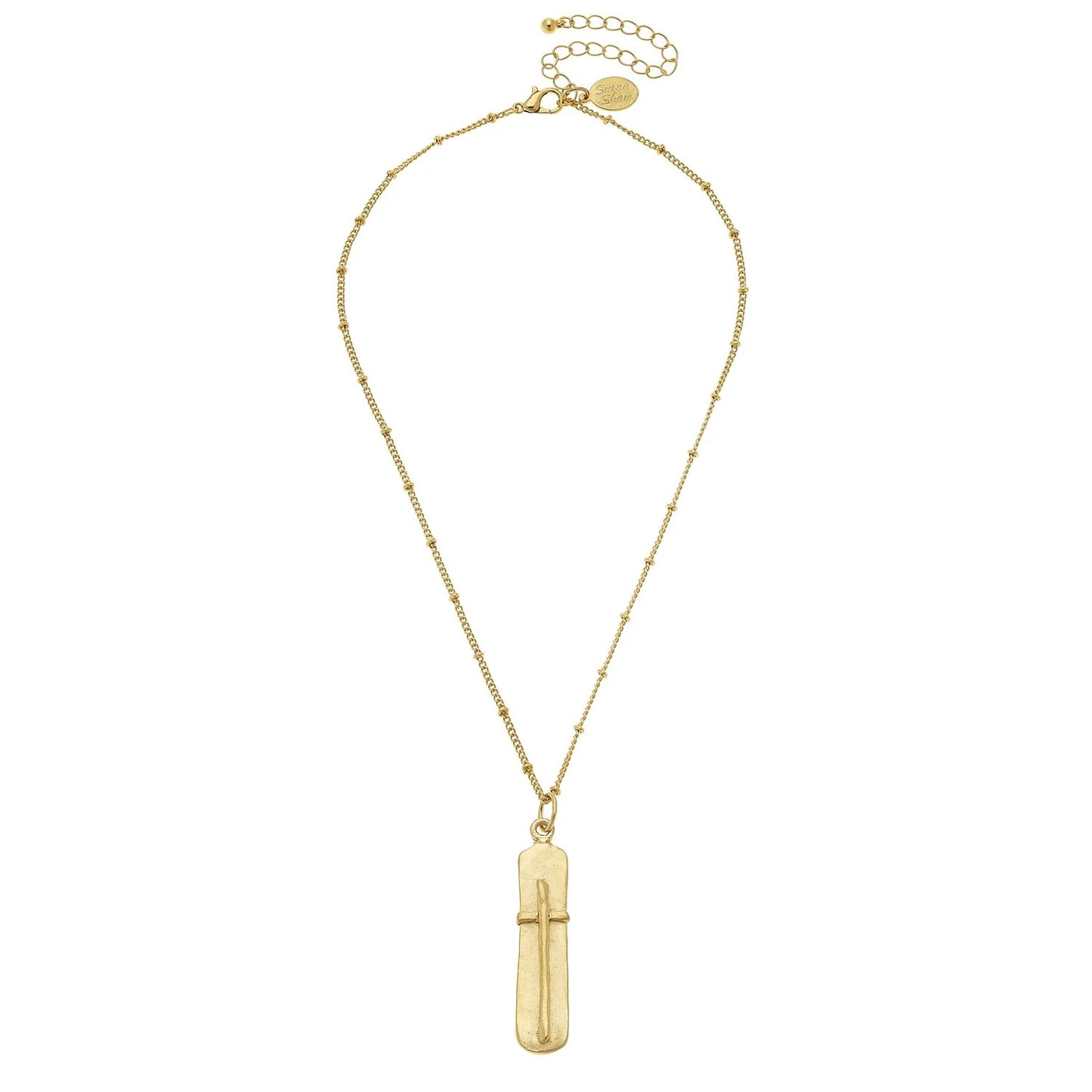 3915G Susan Shaw Gold Plated Dainty Bar Cross Necklace