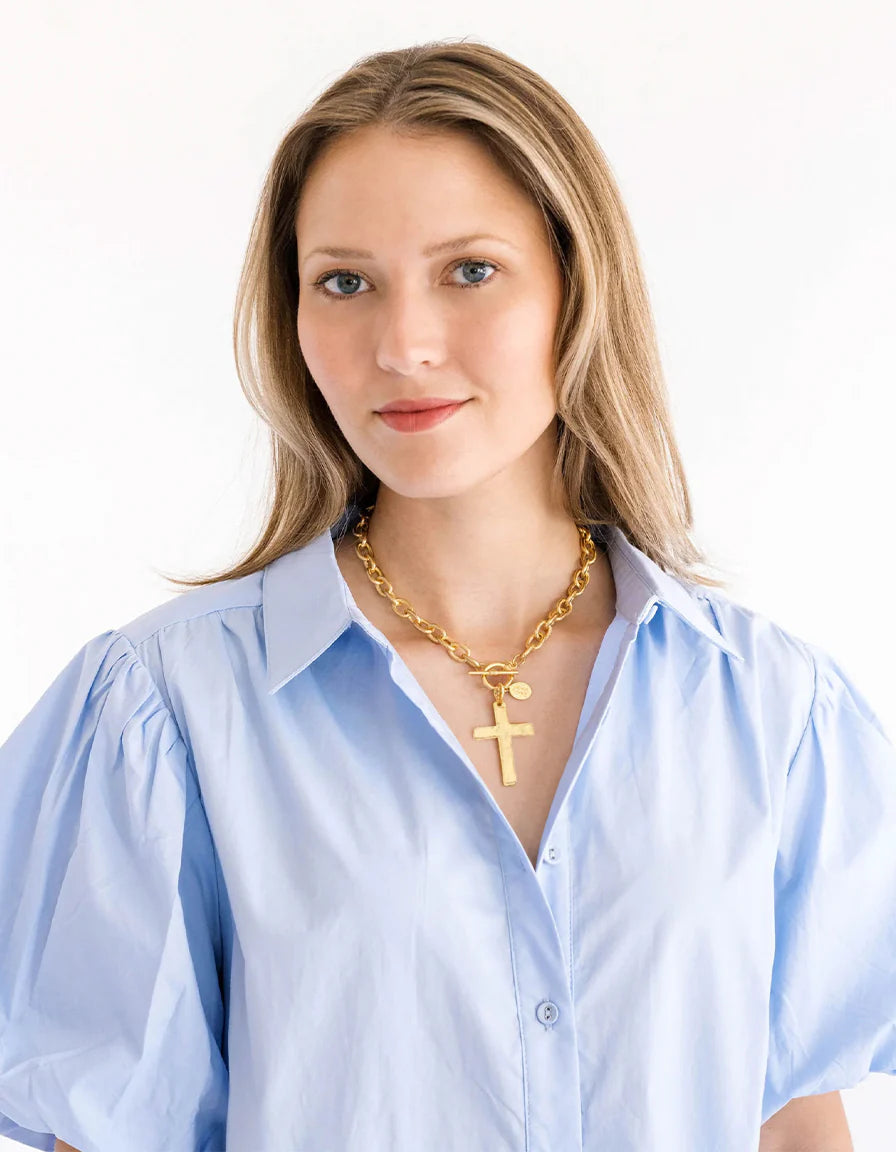 3995SC Susan Shaw Gold Tone Classic Cross Toggle Necklace 16"
