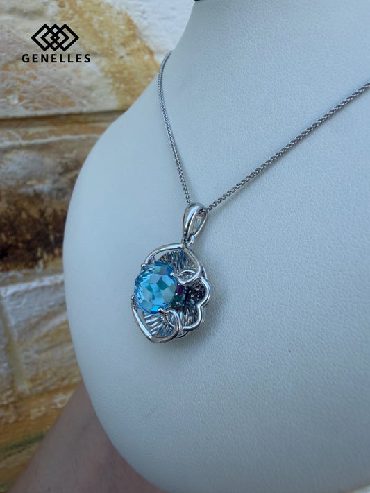 4819WBT 14K White Gold Galatea 10MM DavinChi Cut Blue Topaz Necklace 0