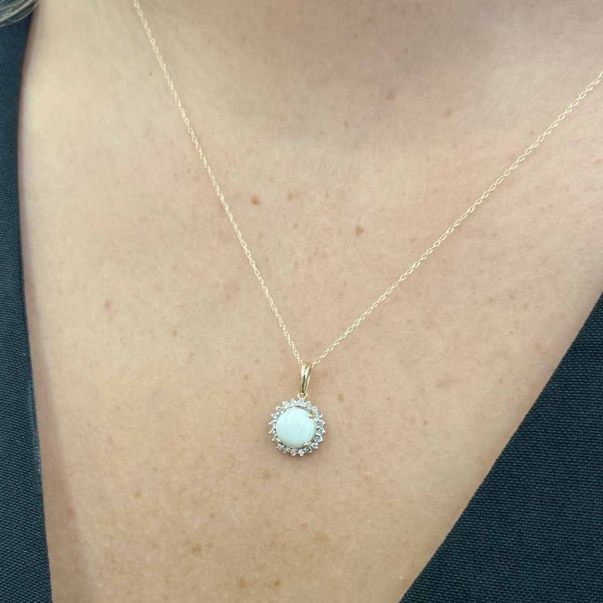 10K Yellow Gold .16CTTW Diamond & Opal Necklace