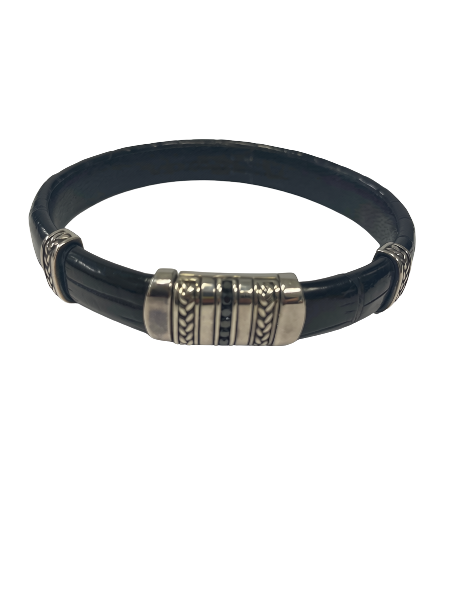 84068BRC8X IB Goodman Sterling Silver/Black Leather .26CTW Black Diamonds Bracelet 0