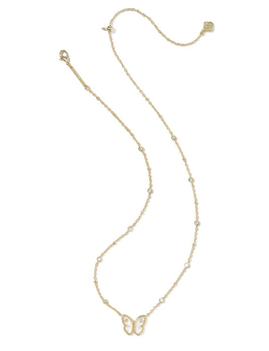 9608883875 Kendra Scott Cailey Butterfly Necklace in Gold Ivory Mother Of Pearl