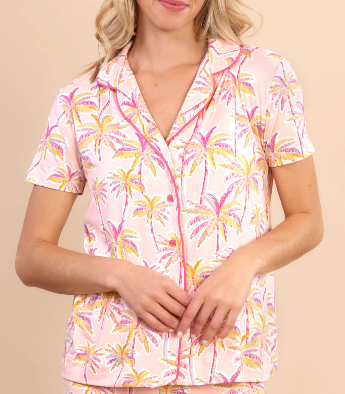 95006 Amanda Blu Pink Palm Poly Notch Collar PJ Top