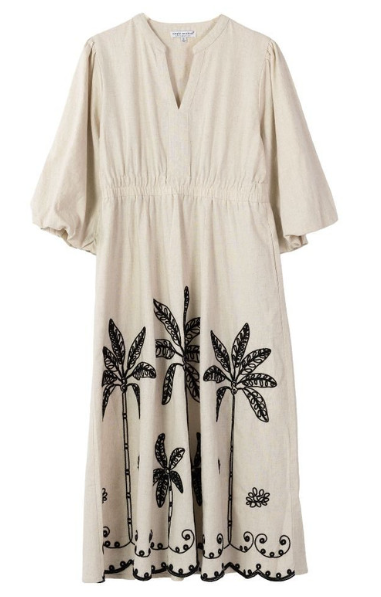 PP-0126-DRS-EMBPUFF-LINEN Simply Southern Embroidered Puff Sleeve Dress