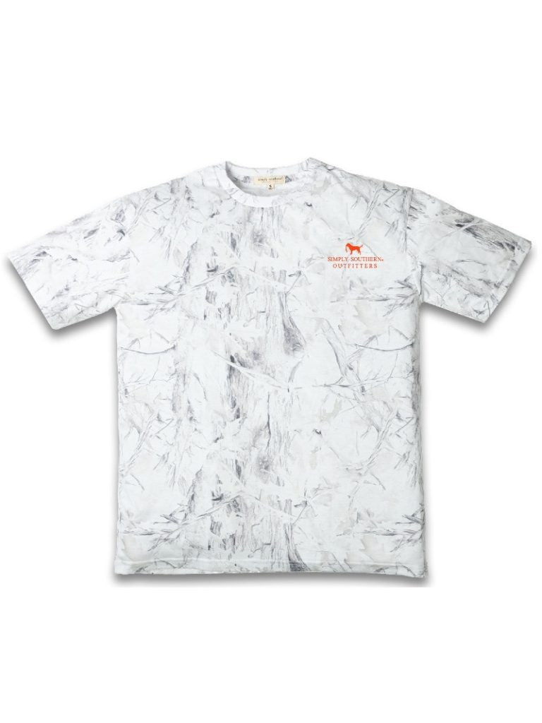 MN-SS-DOGLOGO-CAMOWHT Simply Southern White Camo T-Shirt With Orange Dog Logo