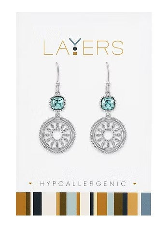 LAY-EAR612-S Layers Silver Montana Blue Filigree Detailed Dangle Earrings