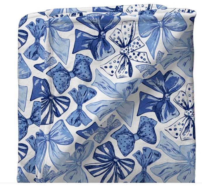 SCB118 Southern Couture 50 X 80 Preppy Blue Bow Super Soft Blanket