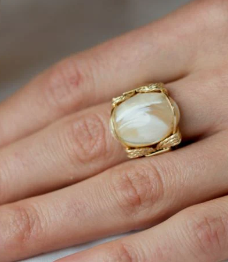 R2225 Ronaldo Semi Mother of Pearl Cabochon Ring