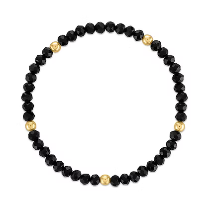 Mila-100 Mila Mix Jet Black with Gold Ball Stretchy Facet Bracelet