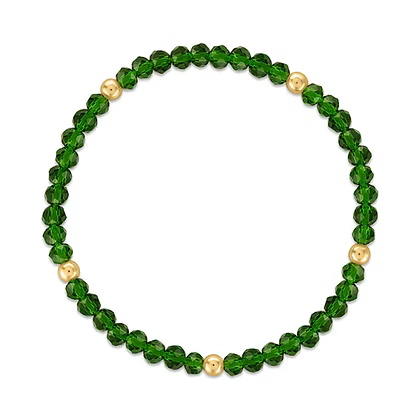 Mila-704 Mila Mix Forest Green with Gold Ball Stretchy Facet Bracelet