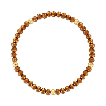 Mila-600 Mila Mix Metallic Bronze with Gold Ball Stretchy Facet Bracelet