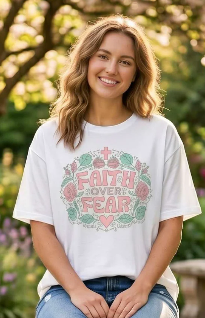 RDG61933FVF Royce Brand "Faith Over Fear" Oversized Tee White