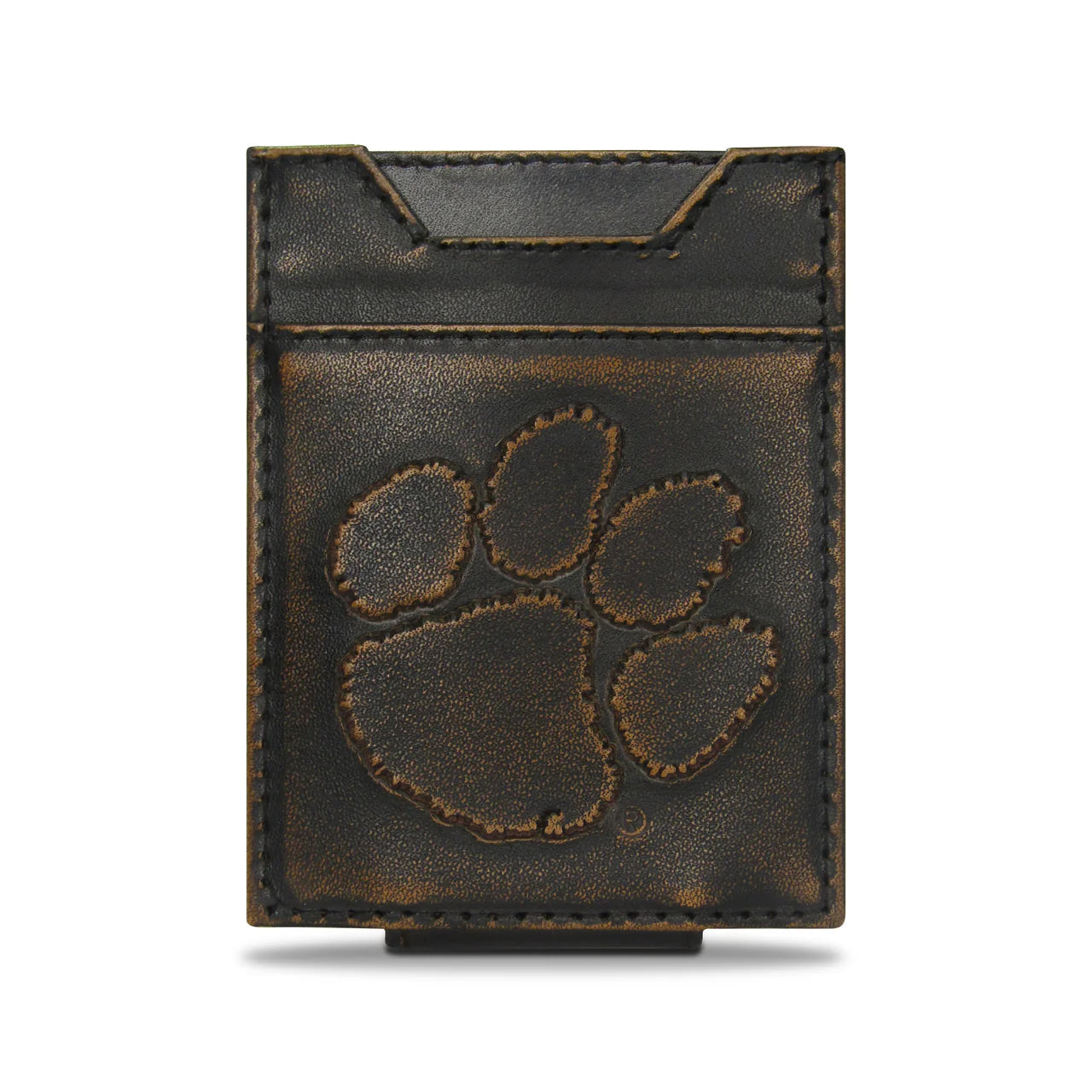 CLE-IWB5-BURN Zep-Pro Antiqued Burnished Front Pocket Wallet Clemson