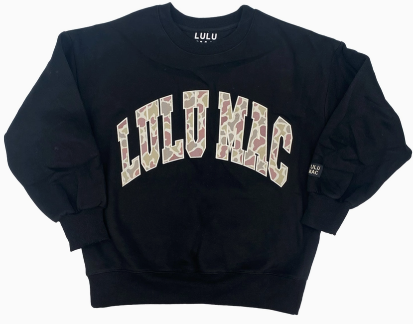 CAMO-9571 Black LuLu Mac Logo Sweatshirt Camo Print Logo