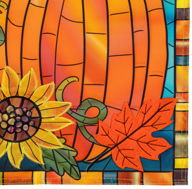 APGH0WAGF525 Evergreen Fall Pumpkin Stained Glass Garden Flag 0