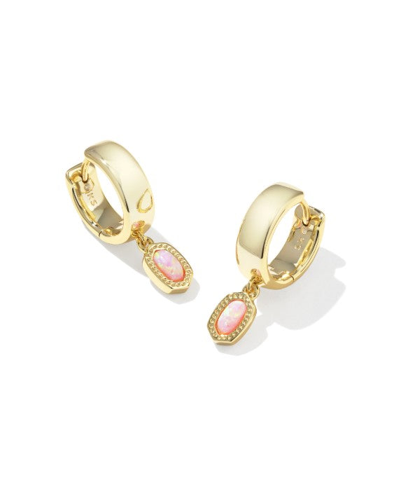 9608894774 Kendra Scott Mini Ellie Wide Huggie Earrings in Gold Light Pink Lab Grown Opal