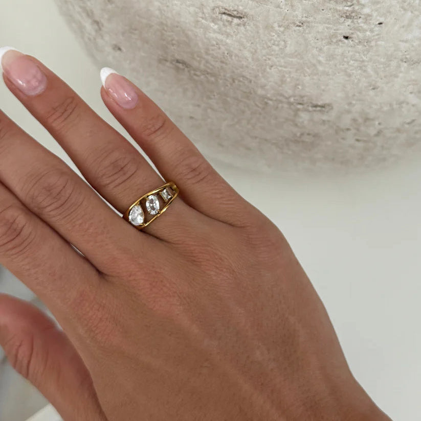 Chansuttpearls - The Morgan Ring Water Resistant 18K Gold Plated Stainless Steel Size 7 (0)