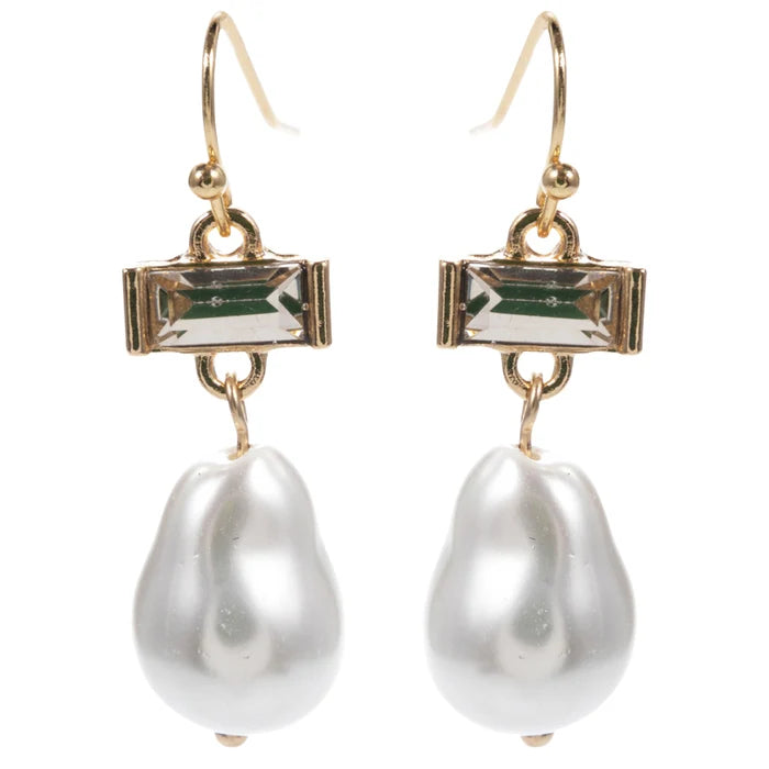 JM70683E-1 Jane Marie Bling Bling Rectangle CZ and White Beads Earrings