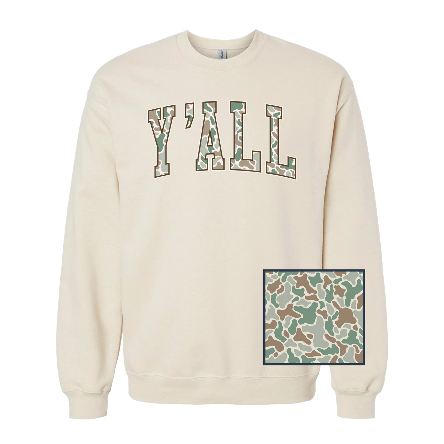 Southern Fried Cotton Y'all Camo Arch Crewneck Sweatshirt Sand 0