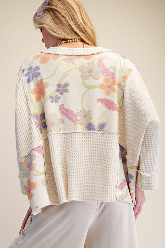 ET72017 Easel Khaki 3/4 Sleeve Mix Print Top 0