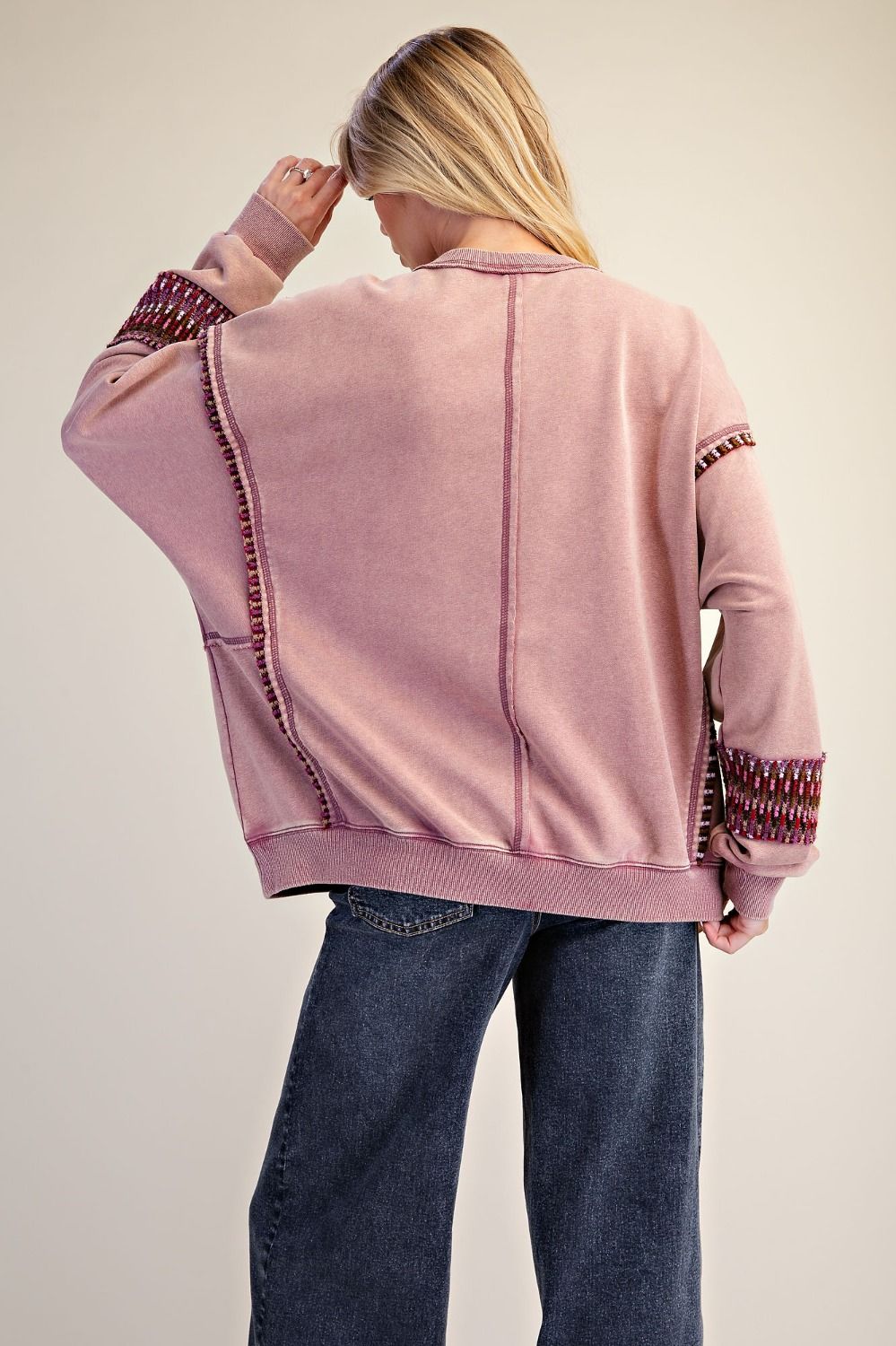 ET72154 Easel Mauve Long Sleeve Flower Patch Top 0