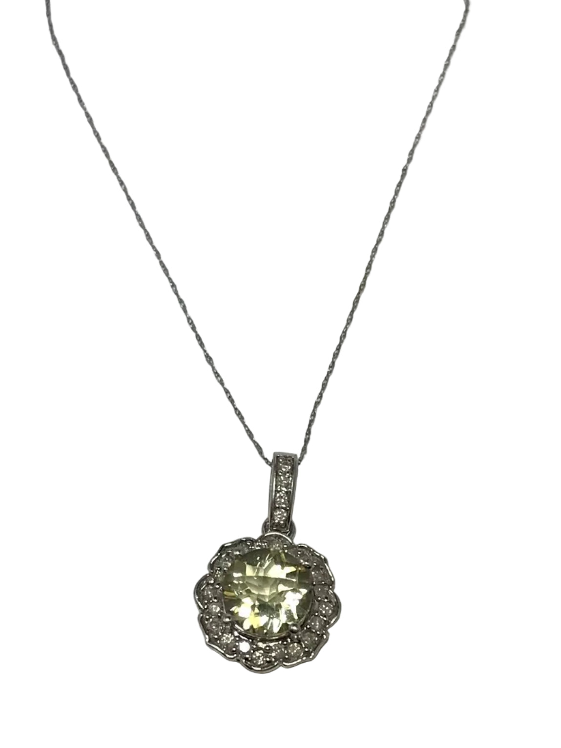 PB6284WLQ 10K White Gold Lemon Quartz/Diamond Necklace